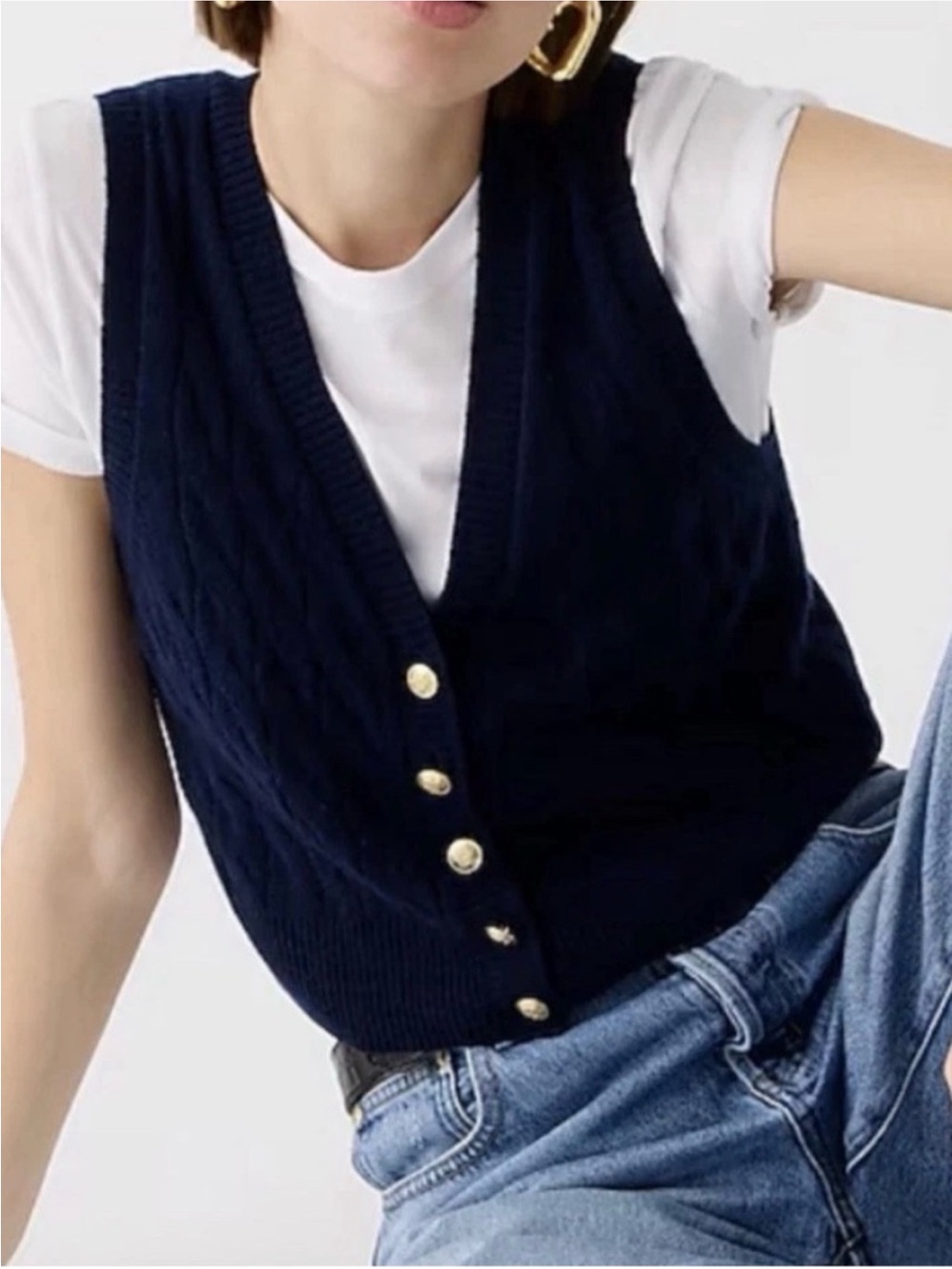 J.Crew Women's Navy Blue Cashmere Cable-Knit Button Vest